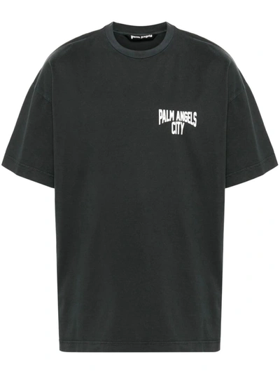 Shop Palm Angels City Washed Cotton T-shirt In Grey