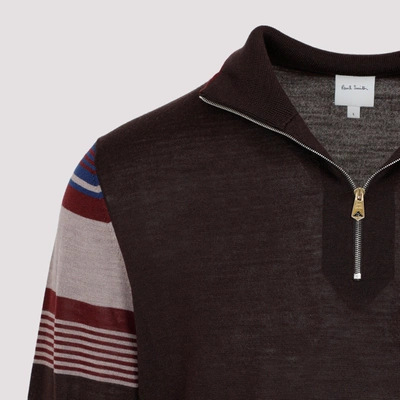 Shop Paul Smith Zip Neck Pullover Sweater In Brown