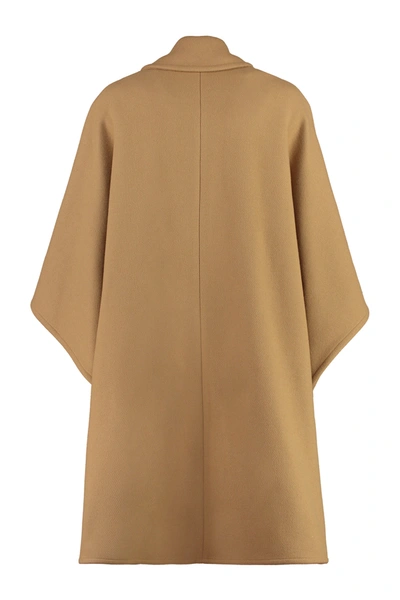 Shop Pinko Motif Wool Cape In Camel