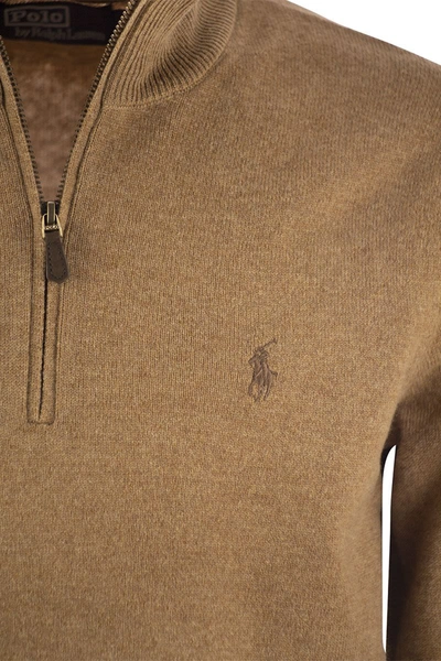 Shop Polo Ralph Lauren Wool Pullover With Half Zip In Brown