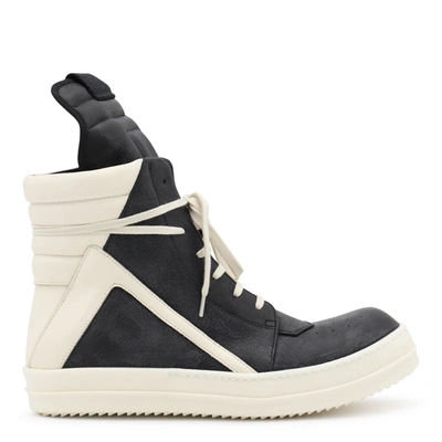Shop Rick Owens Black And White Leather Geobasket High Top Sneakers