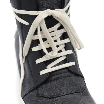 Shop Rick Owens Black And White Leather Geobasket High Top Sneakers