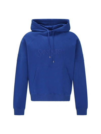 Shop Saint Laurent Cotton Hoodie In Blue