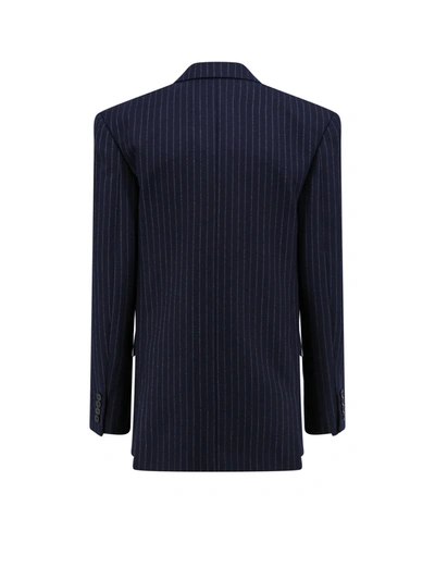 Shop Saint Laurent Double-breasted Wool Blazer In Blue
