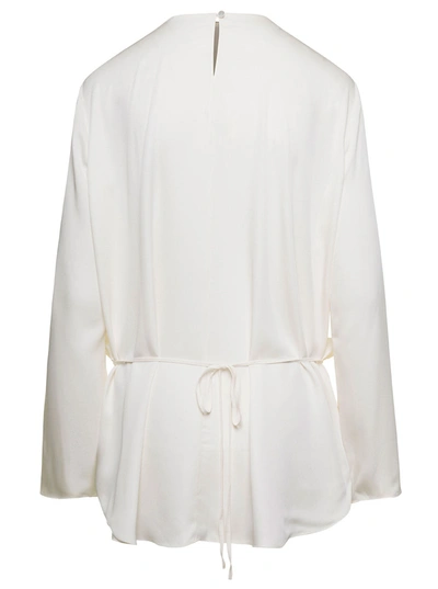 Shop Theory Round Neck Wide Tie Blouse In White