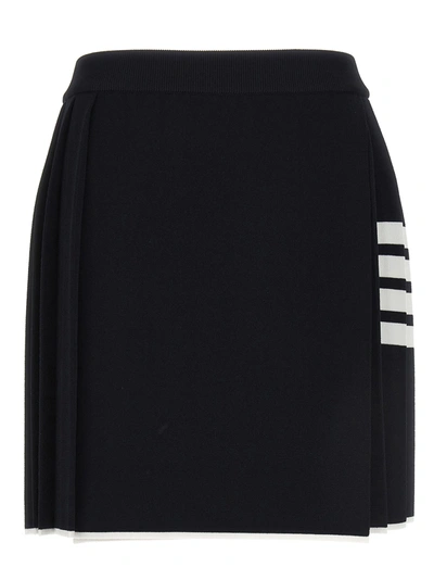 Shop Thom Browne Navy Blue And White Viscose Blend Skirt
