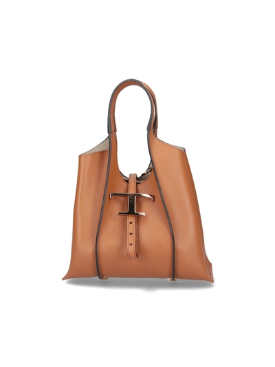 Shop Tod's T Timeless Mini Leather Tote Bag In Leather Brown