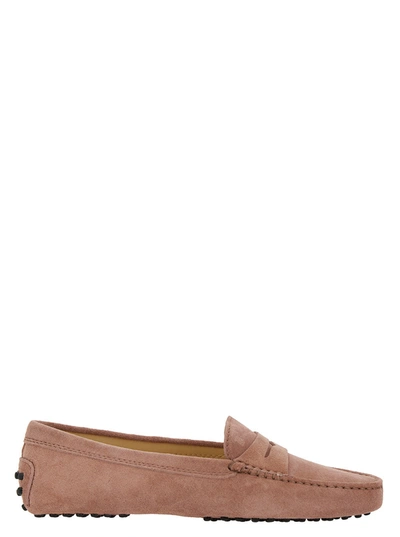 Shop Tod's Pink Gommino Loafers In Suede Woman In Glicine