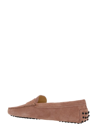 Shop Tod's Pink Gommino Loafers In Suede Woman In Glicine