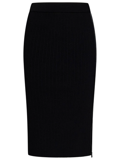 Shop Tom Ford Zipped Ribbed Silk Skirt In Black