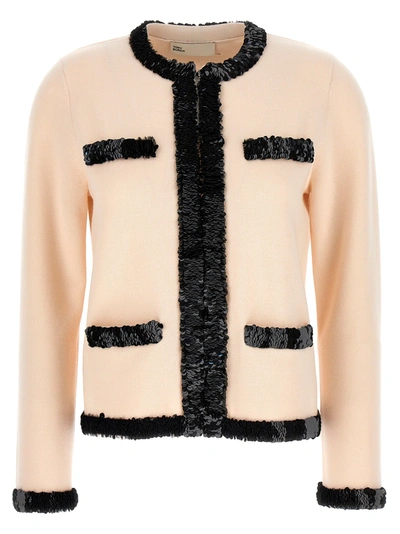 Shop Tory Burch Kendra Sequined Wool Jacket In White/black