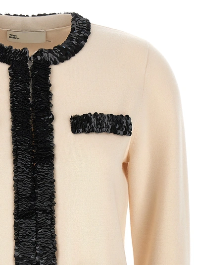 Shop Tory Burch Kendra Sequined Wool Jacket In White/black