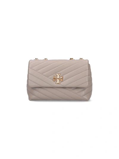 Shop Tory Burch Beige Leather Kira Shoulder Bag In Gray Heron