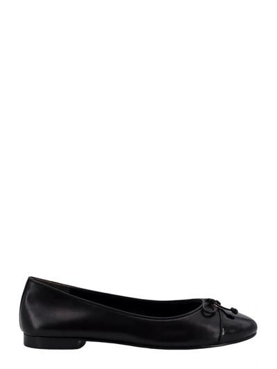 Shop Tory Burch Leather Ballet Flats With Logo In Perfect Black/perfect Black