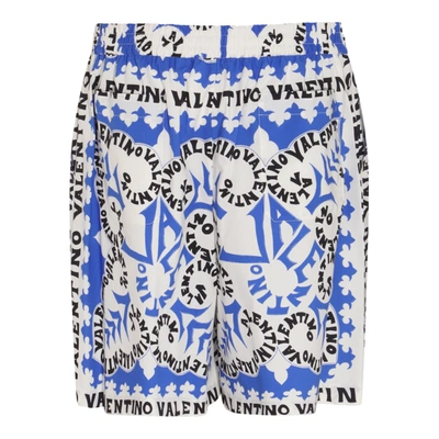 Shop Valentino Blue, White And Black Cotton Bermuda Shorts In Multi Blue