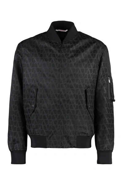 Shop Valentino Nylon Bomber Jacket In Black