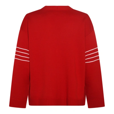Shop Valentino Red And White Wool Blend Cardigan In Red Ivory