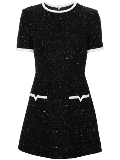 Shop Valentino Tweed Mini Dress In Black