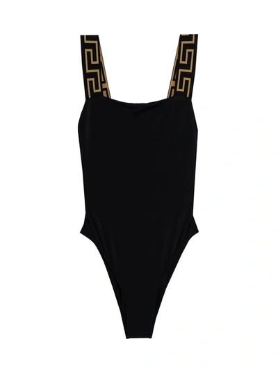Shop Versace 'greca' One Piece Swimsuit In Black