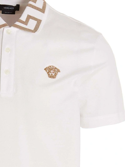 Shop Versace 'greca' Polo Shirt In White