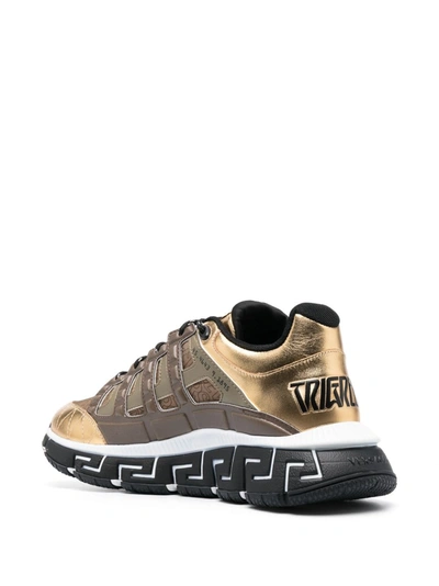 Shop Versace Sneakers In Gold/brown/beige