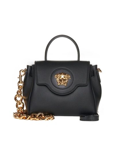 Shop Versace Black Leather Medusa Handle Bag