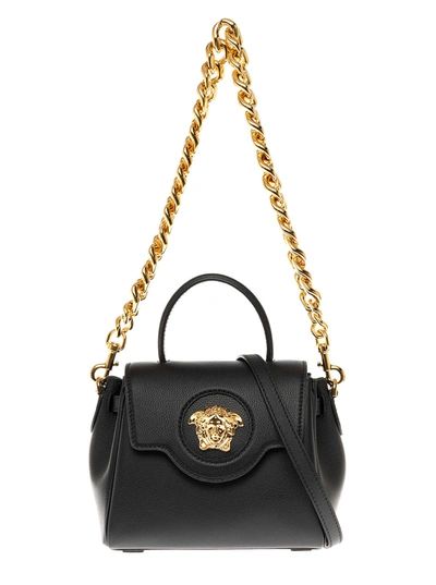 Shop Versace Black Leather Medusa Handle Bag