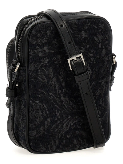 Shop Versace Black And Ruthenium Barocco Athena Crossbody Bag In Black+black-ruthenium