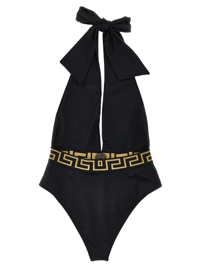 Shop Versace Black Medusa Greca One Piece Swimwear