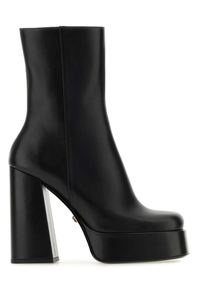 Shop Versace Black Leather Boots In 1b00v