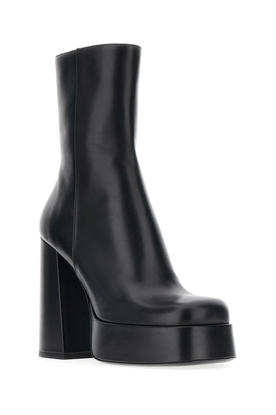 Shop Versace Black Leather Boots In 1b00v