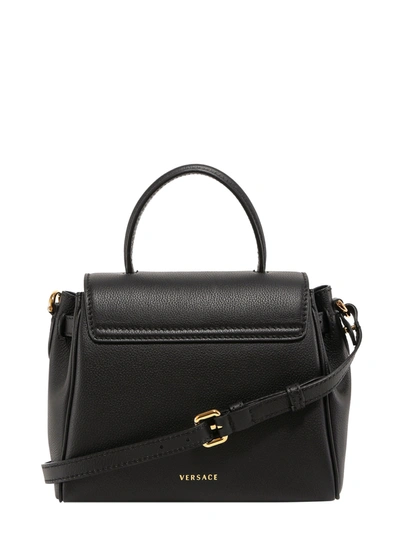 Shop Versace Black Leather Medusa Handle Bag In Nero/oro