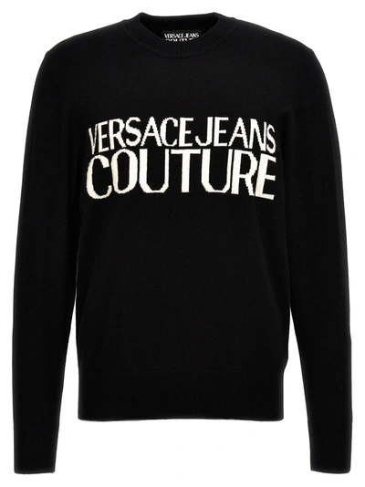 Shop Versace Jeans Couture Logo Intarsia Sweater In White/black