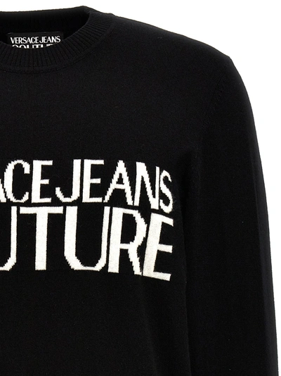 Shop Versace Jeans Couture Logo Intarsia Sweater In White/black