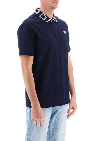 Shop Versace Medusa Head Motif Polo Shirt In Blue
