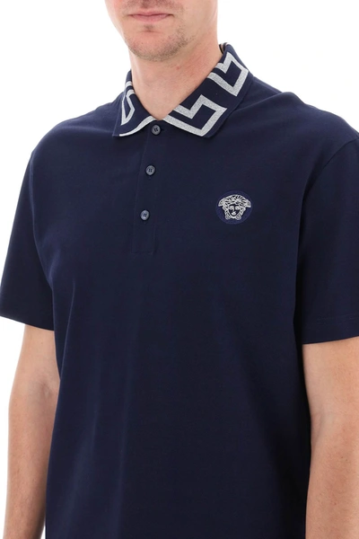 Shop Versace Medusa Head Motif Polo Shirt In Blue