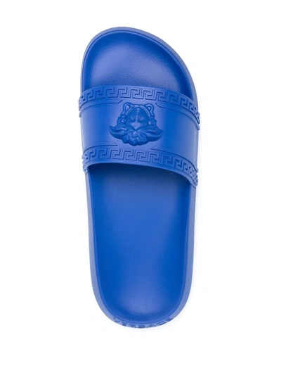 Shop Versace Medusa Head Slide Sandals In Blue