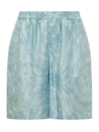Shop Versace Shorts Blue In Printed