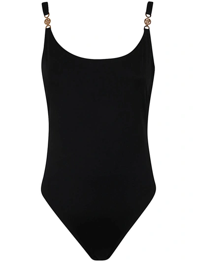 Shop Versace Swim One-piece Lycra Waist Recycled Greek Chain Clothing In Black