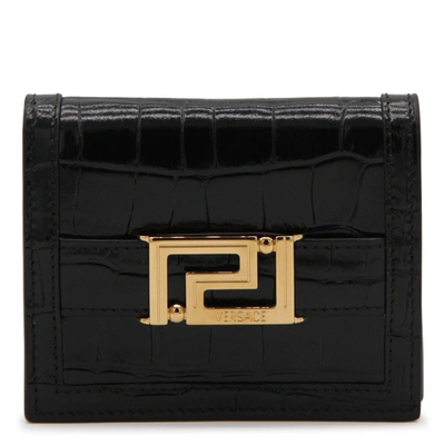 Shop Versace Greca Goddess Leather Wallet In Black