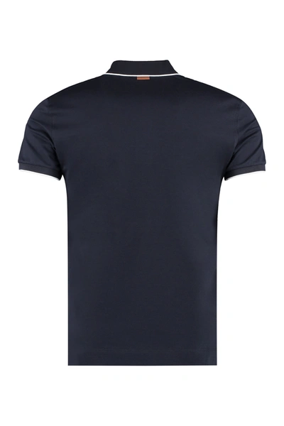 Shop Zegna Cotton-piqué Polo Shirt In Blue