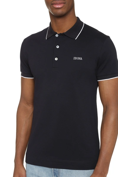 Shop Zegna Cotton-piqué Polo Shirt In Blue