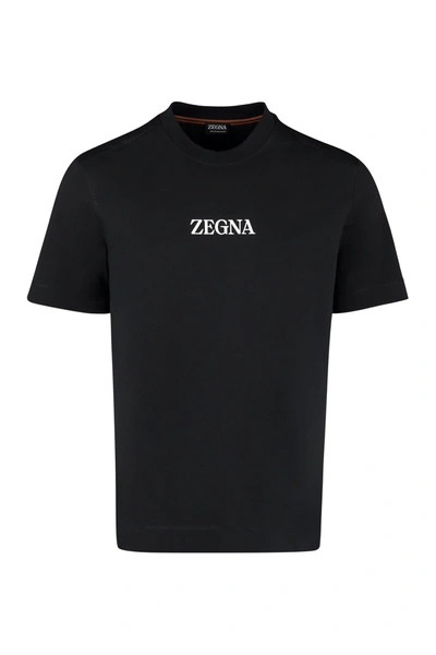 Shop Zegna Logo Cotton T-shirt In Black