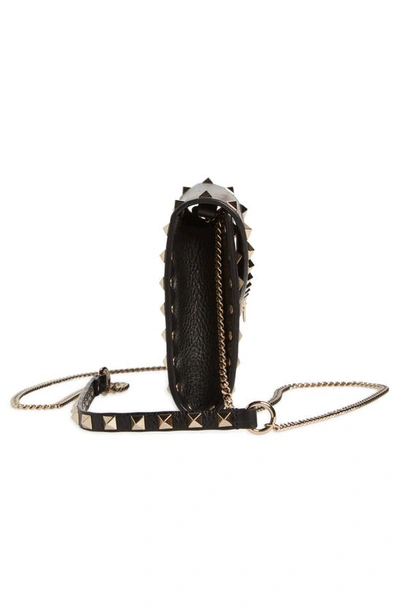 Shop Valentino Rockstud Flap Leather Wallet On A Chain In Nero