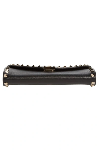 Shop Valentino Rockstud Flap Leather Wallet On A Chain In Nero