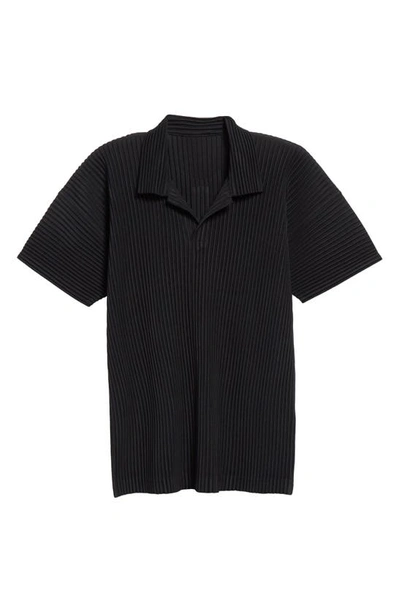 Shop Issey Miyake Basics Pleated Polo In Black