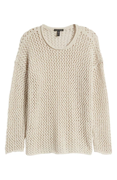 Shop Eileen Fisher Open Stitch Crewneck Organic Cotton Sweater In Bone
