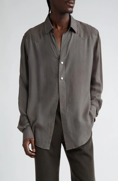 Shop Frenckenberger Gender Inclusive Modal & Cashmere Snap-up Shirt In Black Olive