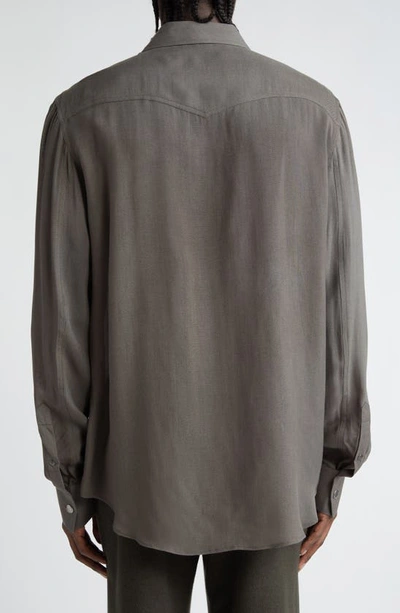 Shop Frenckenberger Gender Inclusive Modal & Cashmere Snap-up Shirt In Black Olive