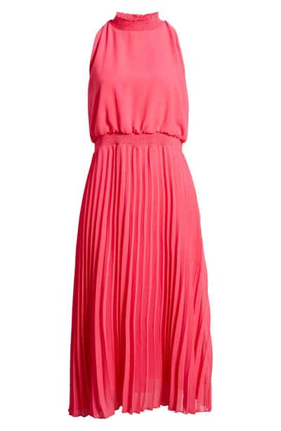 Shop Sam Edelman Smocked Plissé Midi Dress In Hot Pink